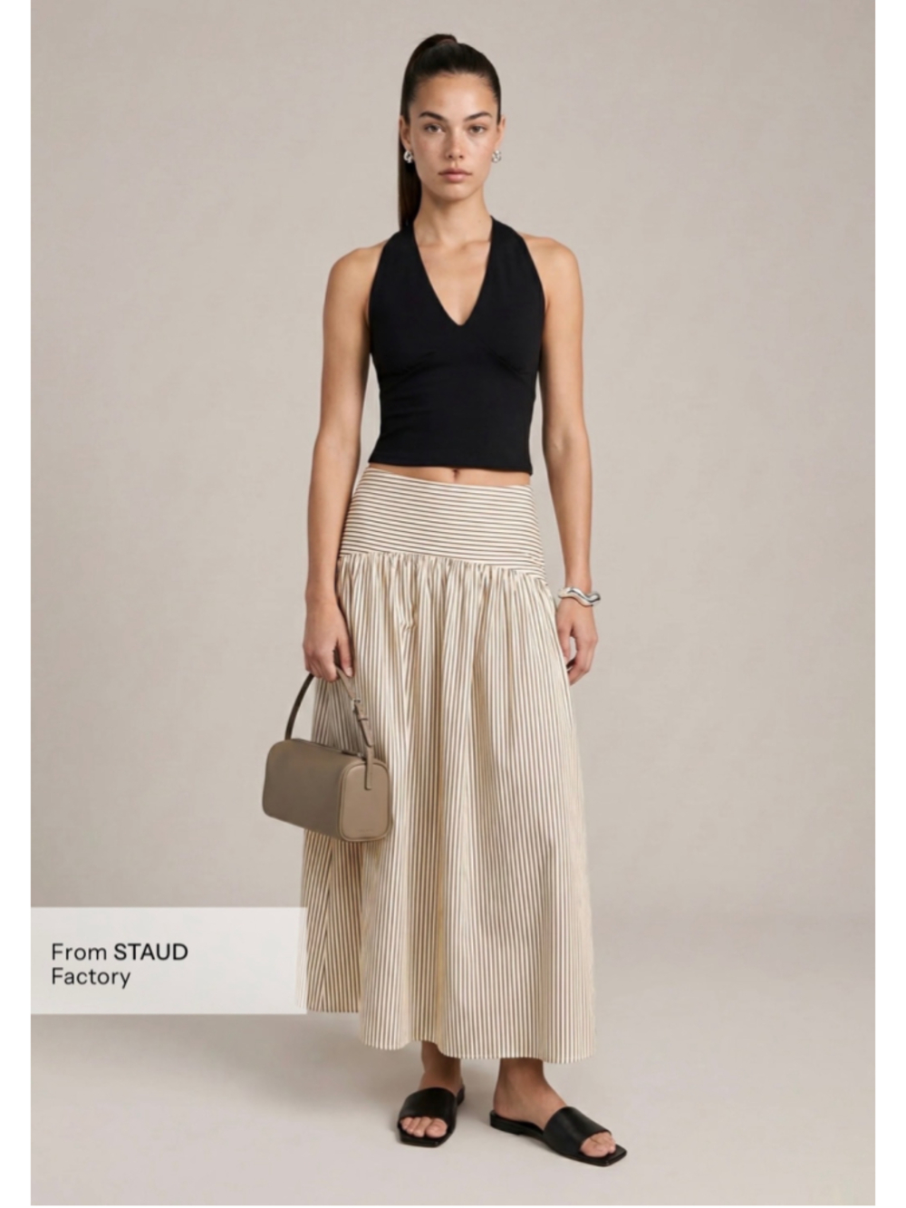 Women's CAARA Striped Maxi Skirt Size 4 Beige Brown